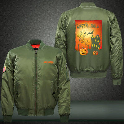 Halloween Pumpkin House Print Thicken Long Sleeve Bomber Jacket