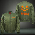Halloween Scary Smile Pumpkin Print Thicken Long Sleeve Bomber Jacket