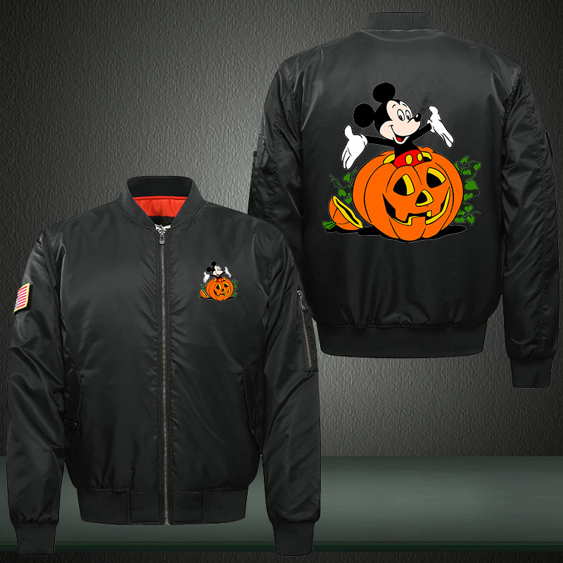 Halloween Mickey Pumpkin Print Thicken Long Sleeve Bomber Jacket