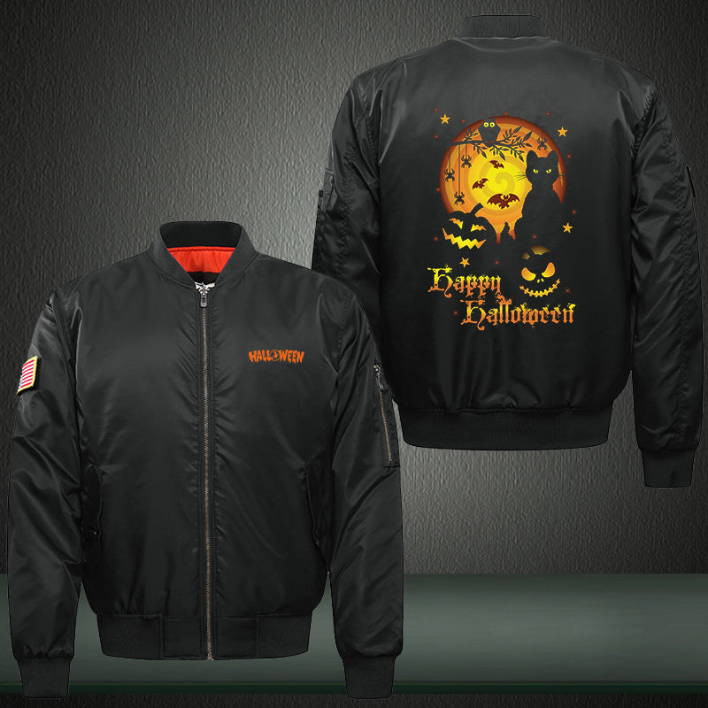 Happy Halloween Print Thicken Long Sleeve Bomber Jacket
