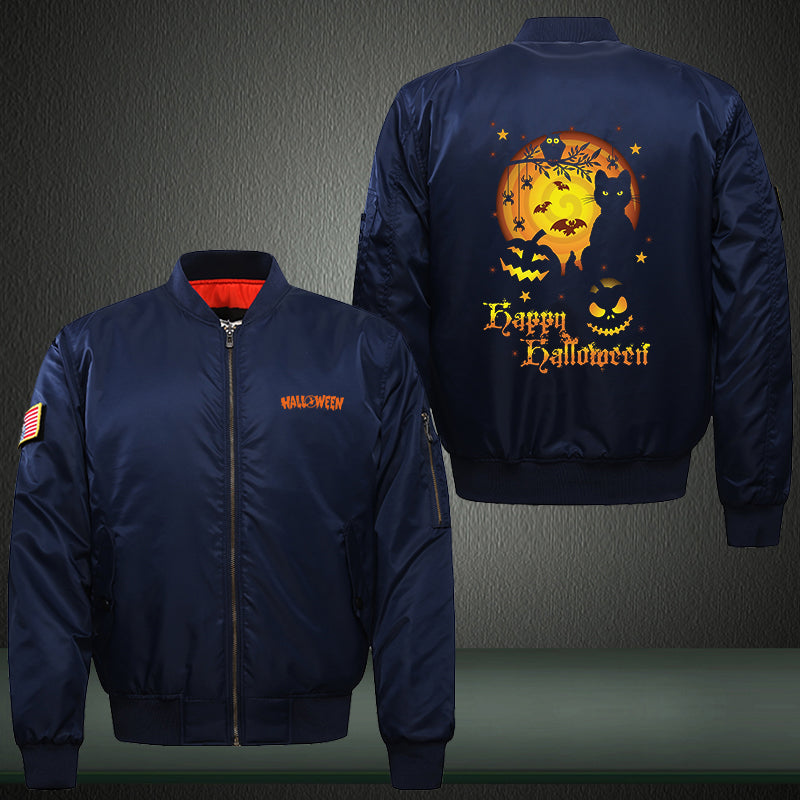 Happy Halloween Print Thicken Long Sleeve Bomber Jacket