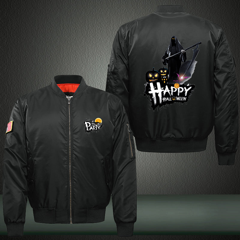 Happy Halloween Party Print Thicken Long Sleeve Bomber Jacket