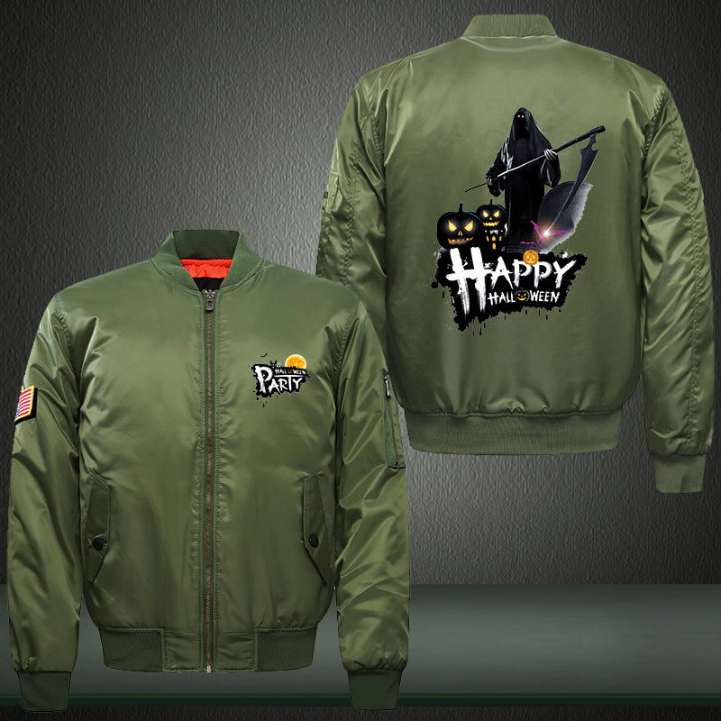Happy Halloween Party Print Thicken Long Sleeve Bomber Jacket