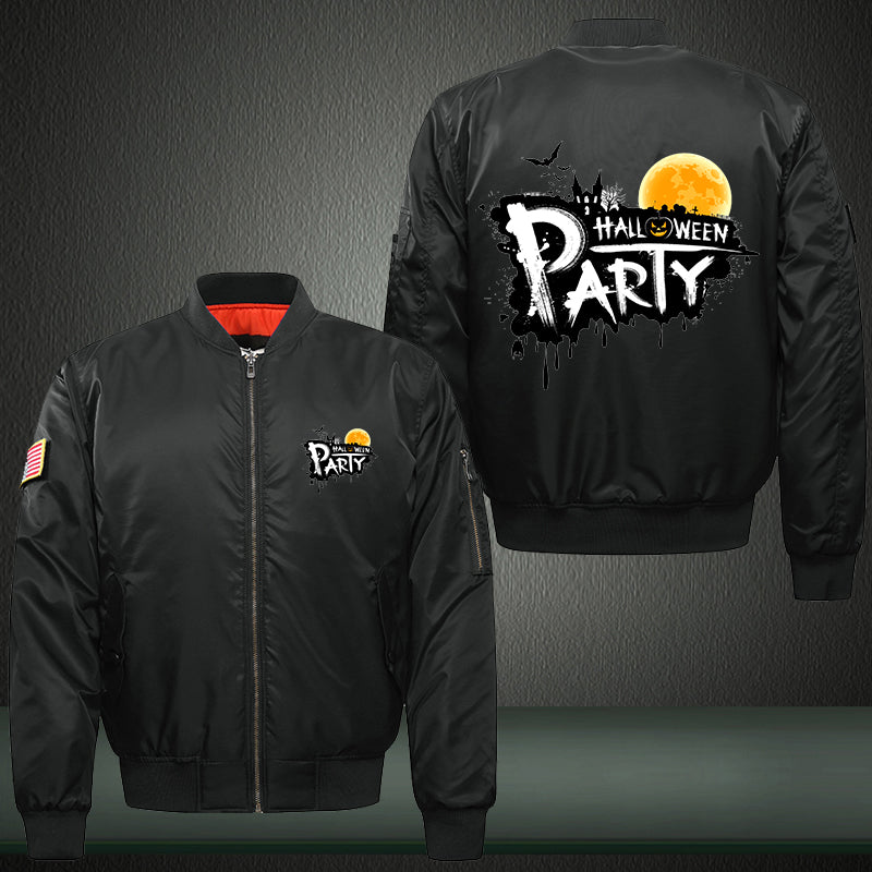 Halloween Party Print Thicken Long Sleeve Bomber Jacket