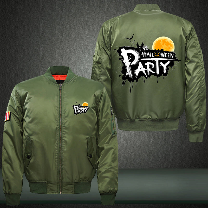 Halloween Party Print Thicken Long Sleeve Bomber Jacket