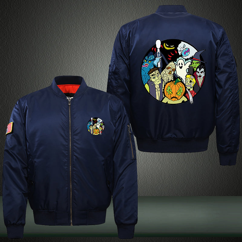 Halloween Scary Ghost Print Thicken Long Sleeve Bomber Jacket