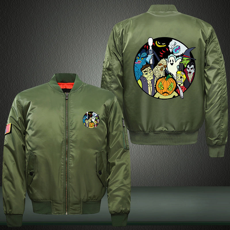 Halloween Scary Ghost Print Thicken Long Sleeve Bomber Jacket