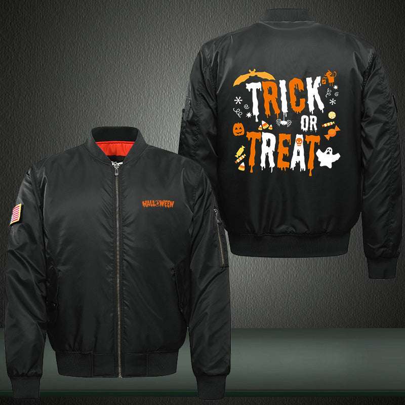 Halloween Trick Or Treat Print Thicken Long Sleeve Bomber Jacket