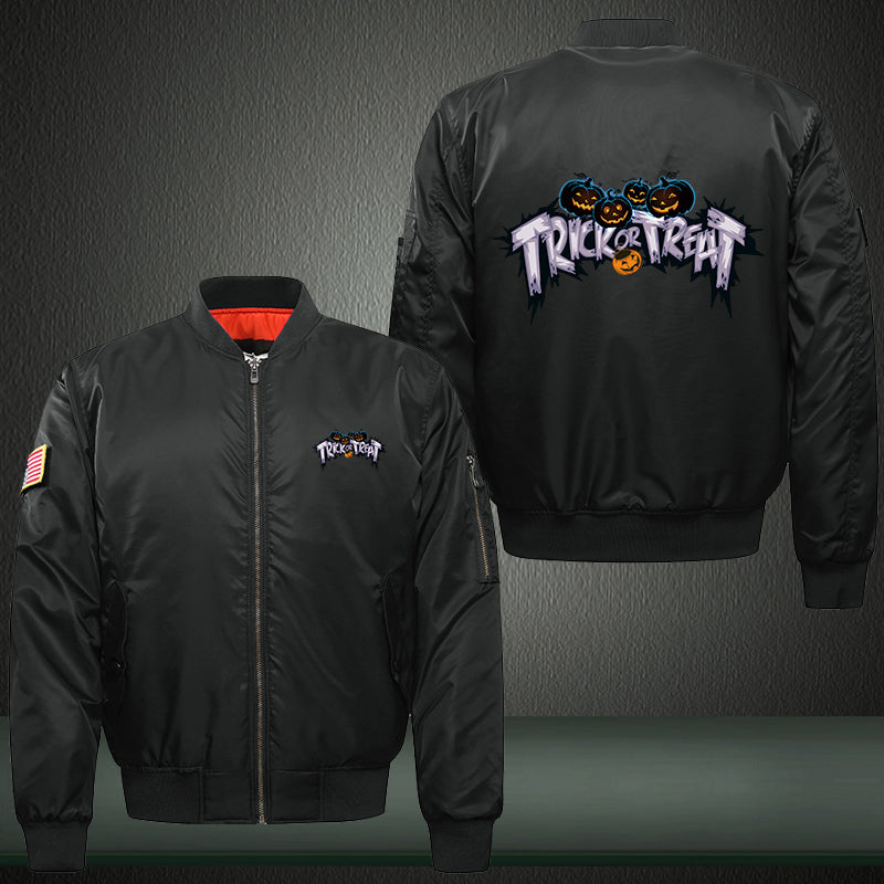 Halloween Pumpkin Trick or Treat Print Thicken Long Sleeve Bomber Jacket