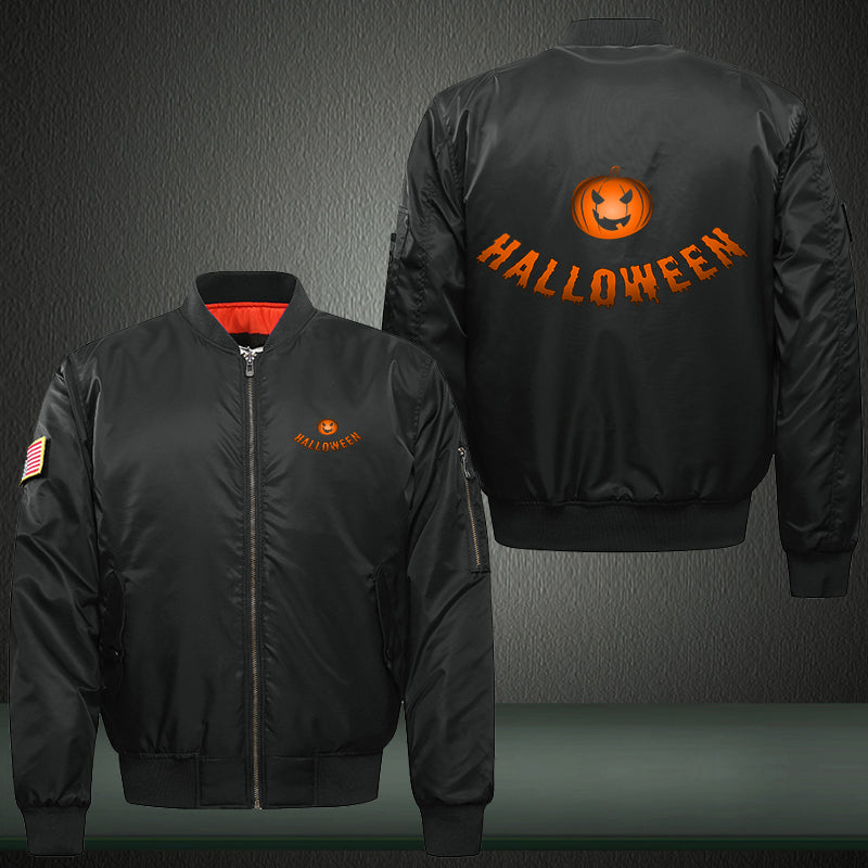 Pumpkin Halloween Print Thicken Long Sleeve Bomber Jacket