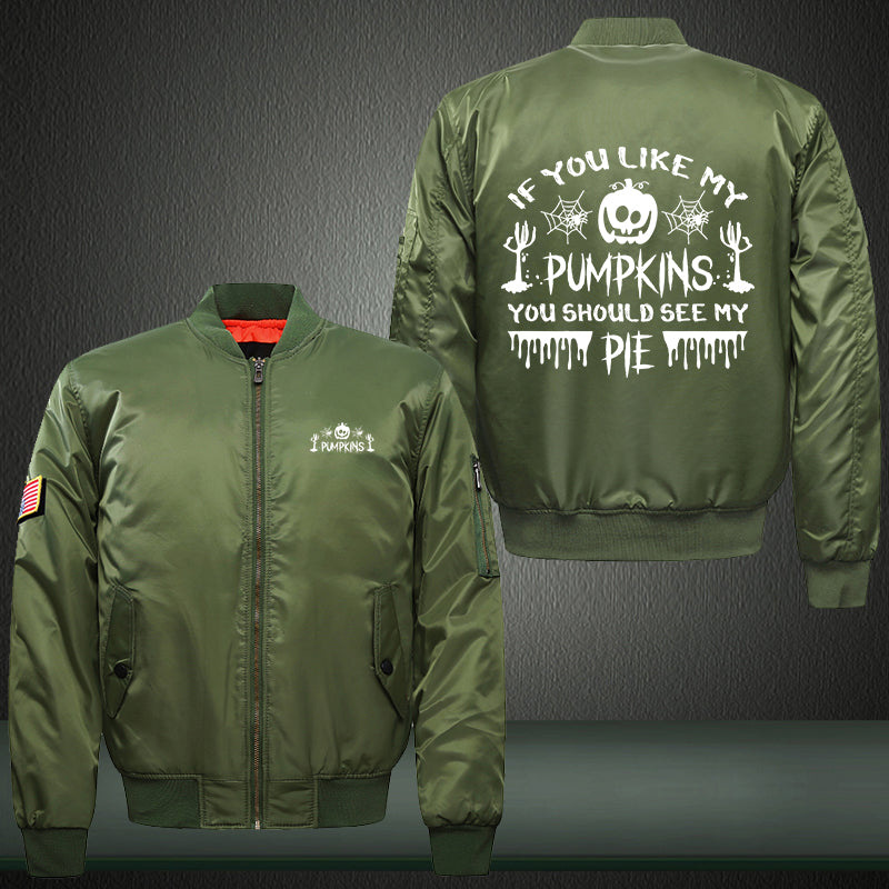 If You Like My Pumpkins You Should See My PIE Print Thicken Long Sleeve Bomber Jacket