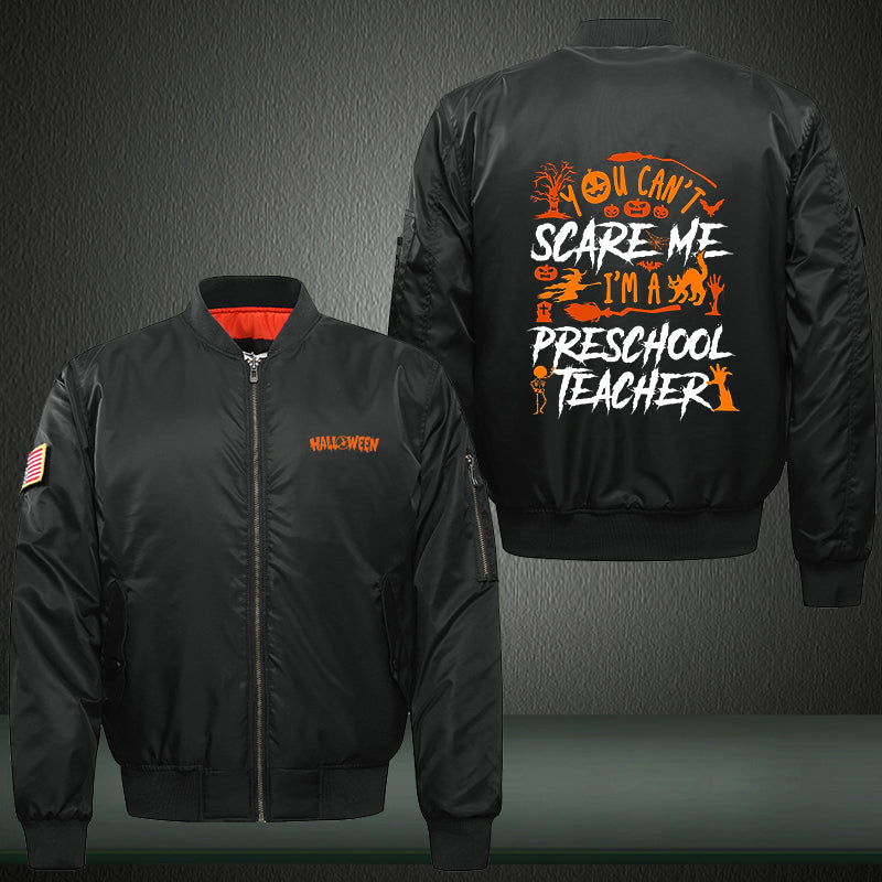 You Can't Scare Me I'm A Preschool Teacher Print Thicken Long Sleeve Bomber Jacket