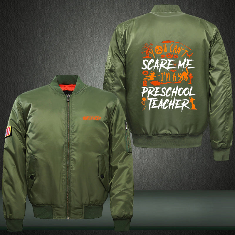 You Can't Scare Me I'm A Preschool Teacher Print Thicken Long Sleeve Bomber Jacket