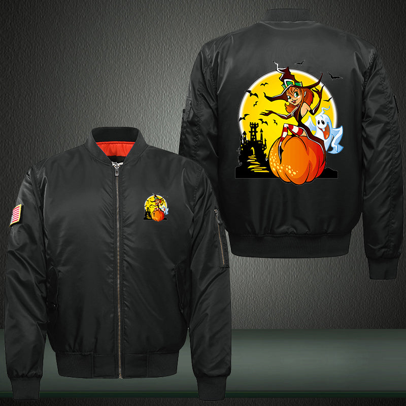 Halloween Night Print Thicken Long Sleeve Bomber Jacket