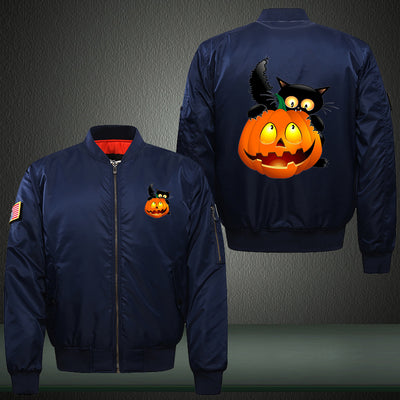 Halloween Scary Pumpkin Print Thicken Long Sleeve Bomber Jacket