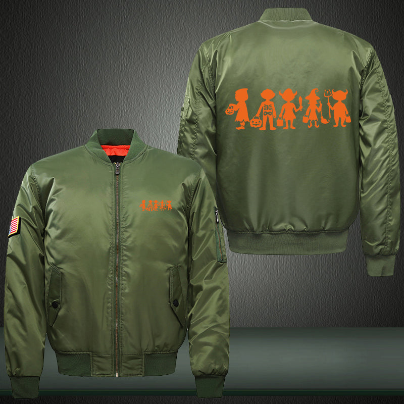 Halloween Devil Print Thicken Long Sleeve Bomber Jacket