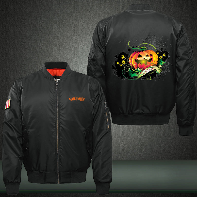 Happy Horror Halloween Print Thicken Long Sleeve Bomber Jacket