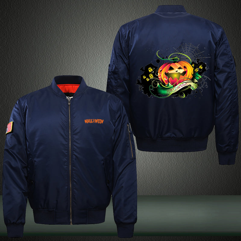 Happy Horror Halloween Print Thicken Long Sleeve Bomber Jacket