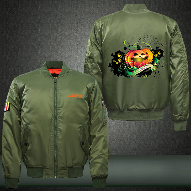 Happy Horror Halloween Print Thicken Long Sleeve Bomber Jacket