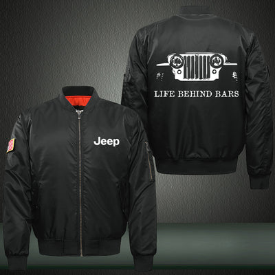 Jeep life behind bar Print Thicken Long Sleeve Bomber Jacket