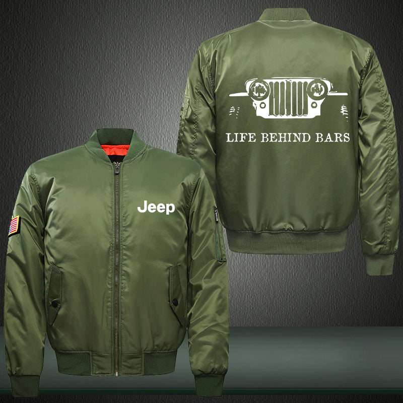 Jeep life behind bar Print Thicken Long Sleeve Bomber Jacket