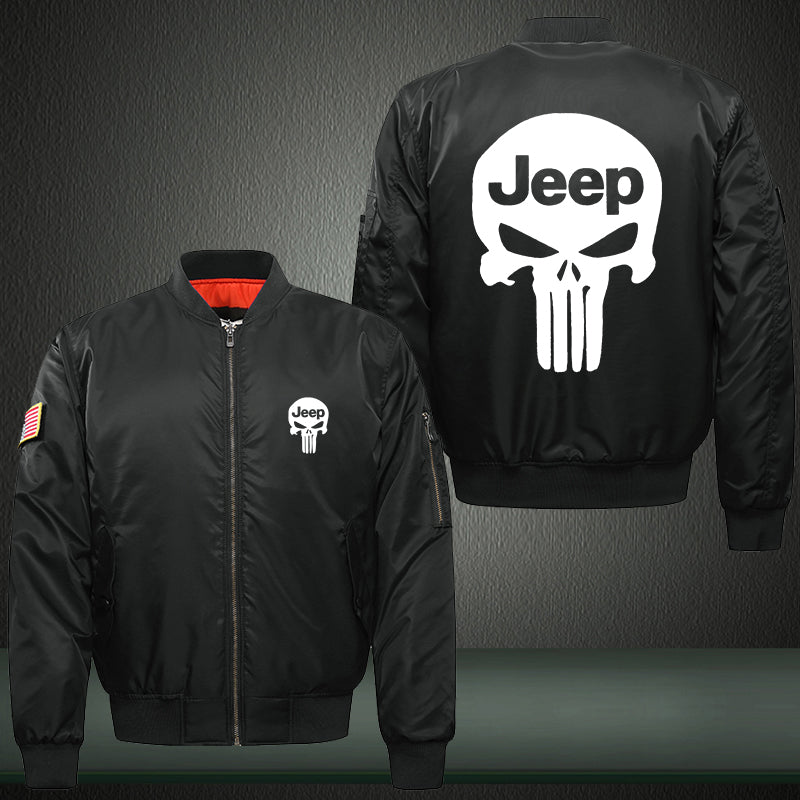 Jeep Skull Print Thicken Long Sleeve Bomber Jacket