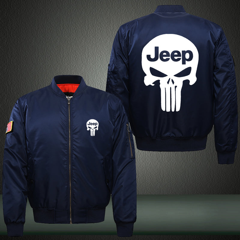 Jeep Skull Print Thicken Long Sleeve Bomber Jacket