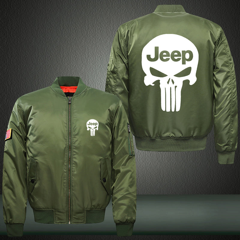 Jeep Skull Print Thicken Long Sleeve Bomber Jacket