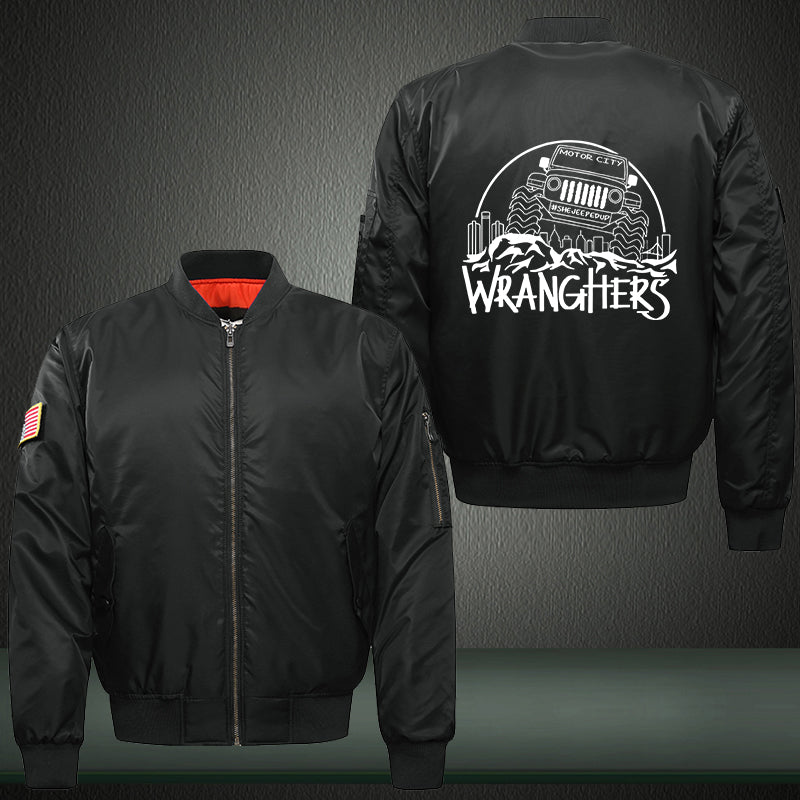 Motor City Wranghers Print Thicken Long Sleeve Bomber Jacket