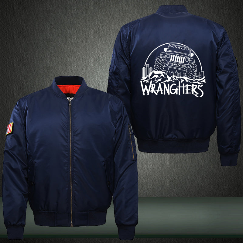 Motor City Wranghers Print Thicken Long Sleeve Bomber Jacket