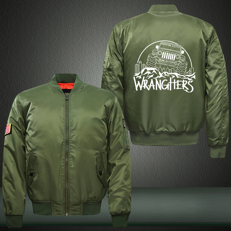 Motor City Wranghers Print Thicken Long Sleeve Bomber Jacket