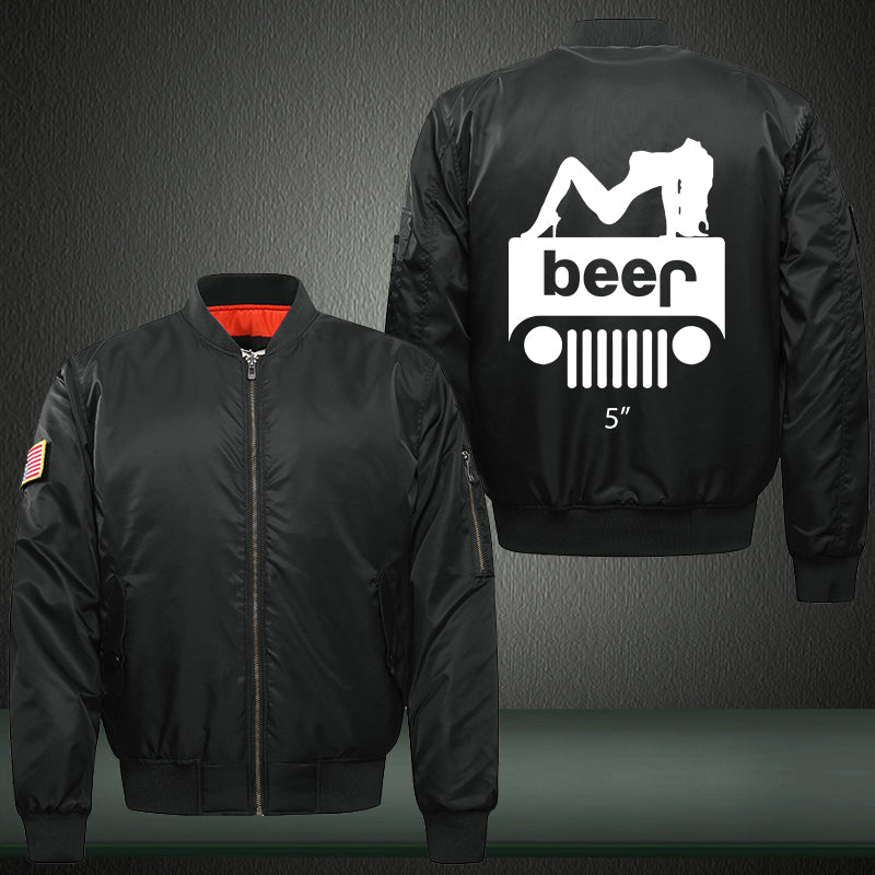 Girl Jeep Beer Print Thicken Long Sleeve Bomber Jacket