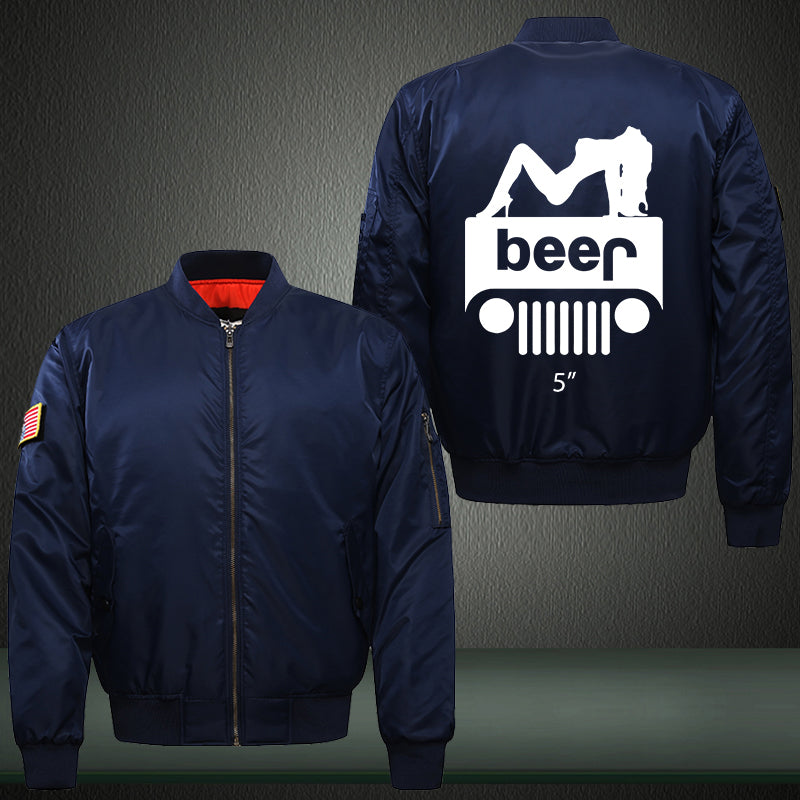 Girl Jeep Beer Print Thicken Long Sleeve Bomber Jacket