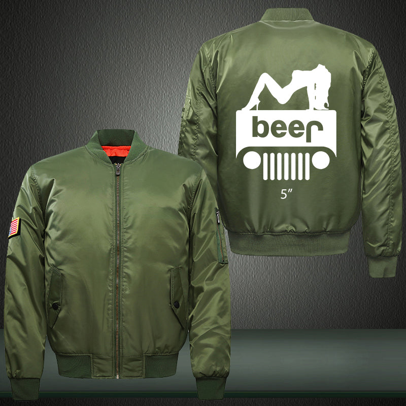 Girl Jeep Beer Print Thicken Long Sleeve Bomber Jacket