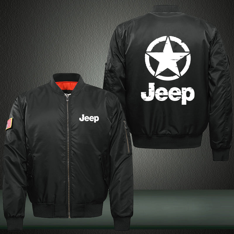 Star Jeep Print Thicken Long Sleeve Bomber Jacket