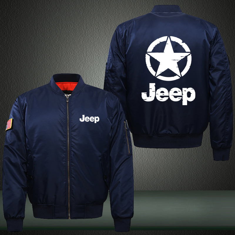 Star Jeep Print Thicken Long Sleeve Bomber Jacket