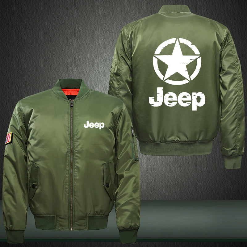 Star Jeep Print Thicken Long Sleeve Bomber Jacket