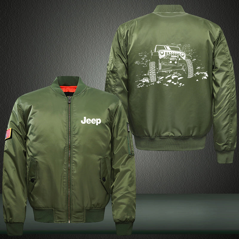 Jeep Run Print Thicken Long Sleeve Bomber Jacket