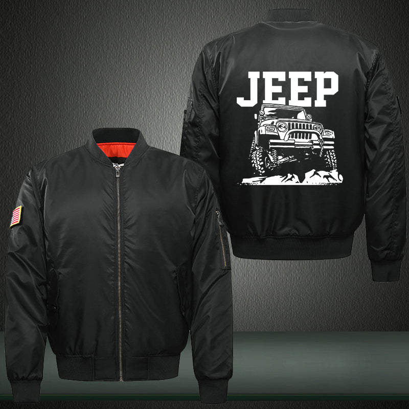 Jeep Mountain Print Thicken Long Sleeve Bomber Jacket