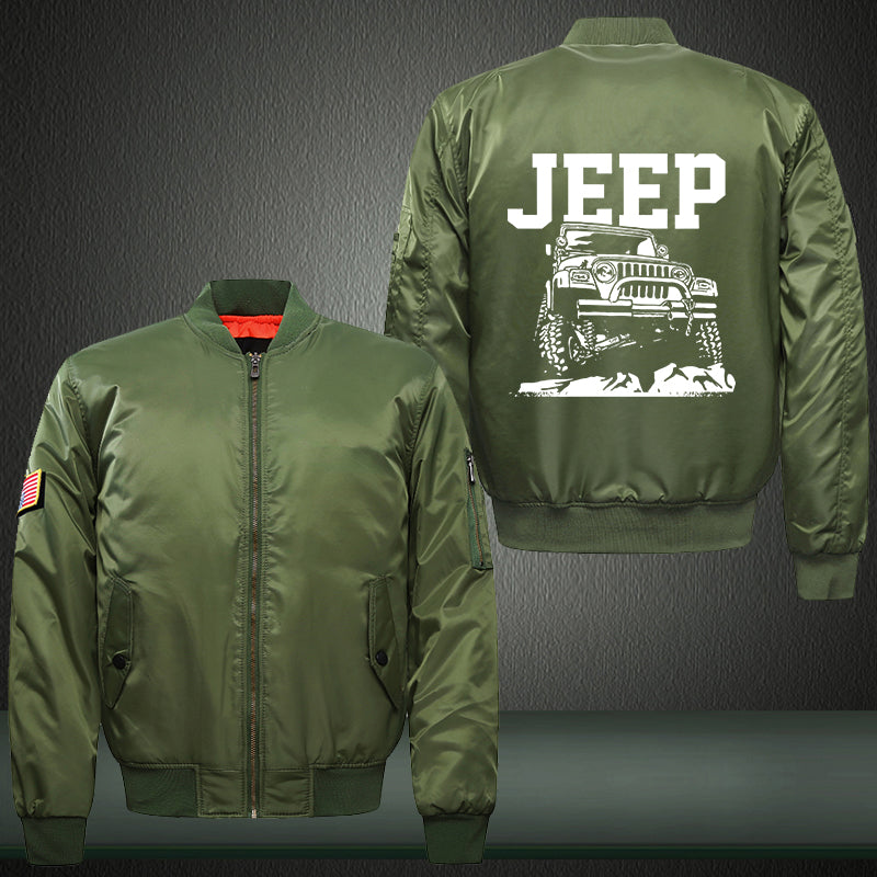Jeep Mountain Print Thicken Long Sleeve Bomber Jacket