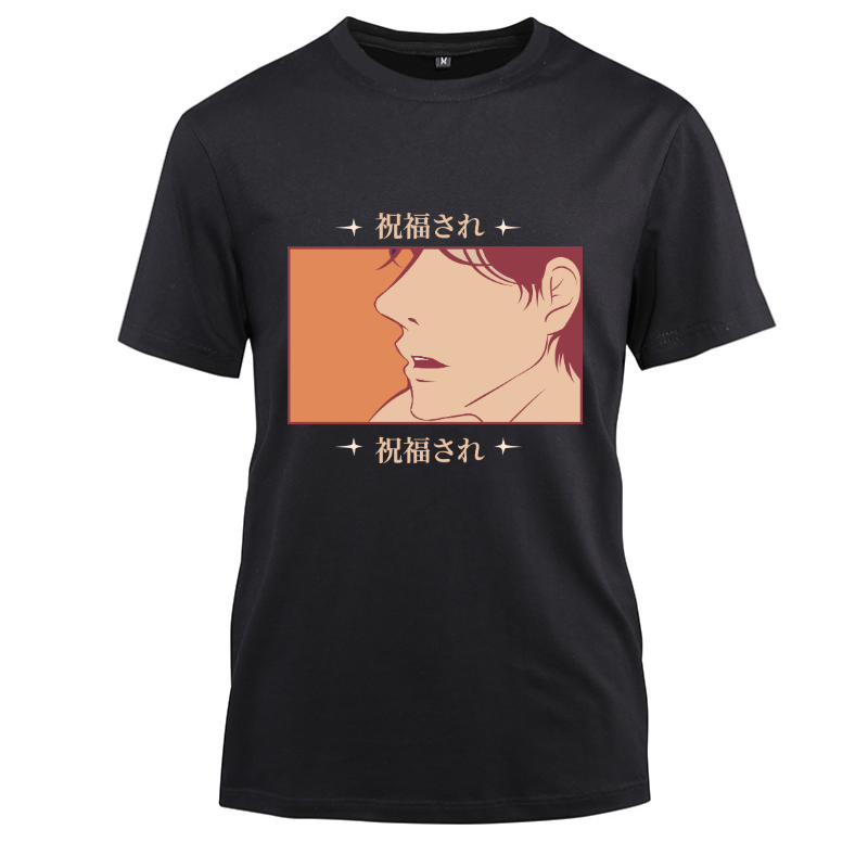 Anime Japanese Streetwear blessed Cotton Black Short Sleeve T-Shirt