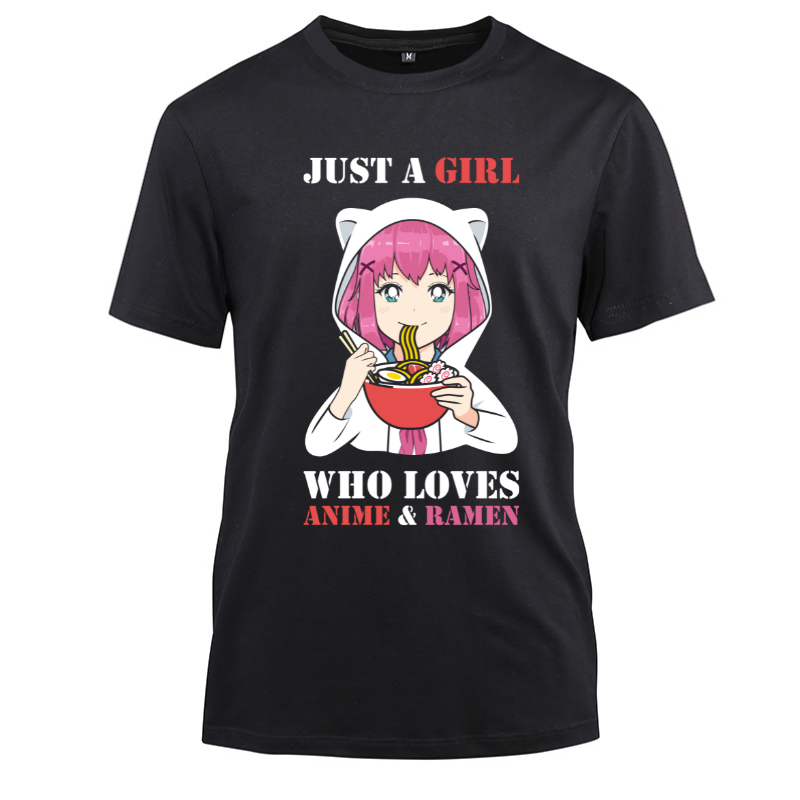 Just a Girl Who Loves Anime and Ramen Cotton Black Short Sleeve T-Shirt