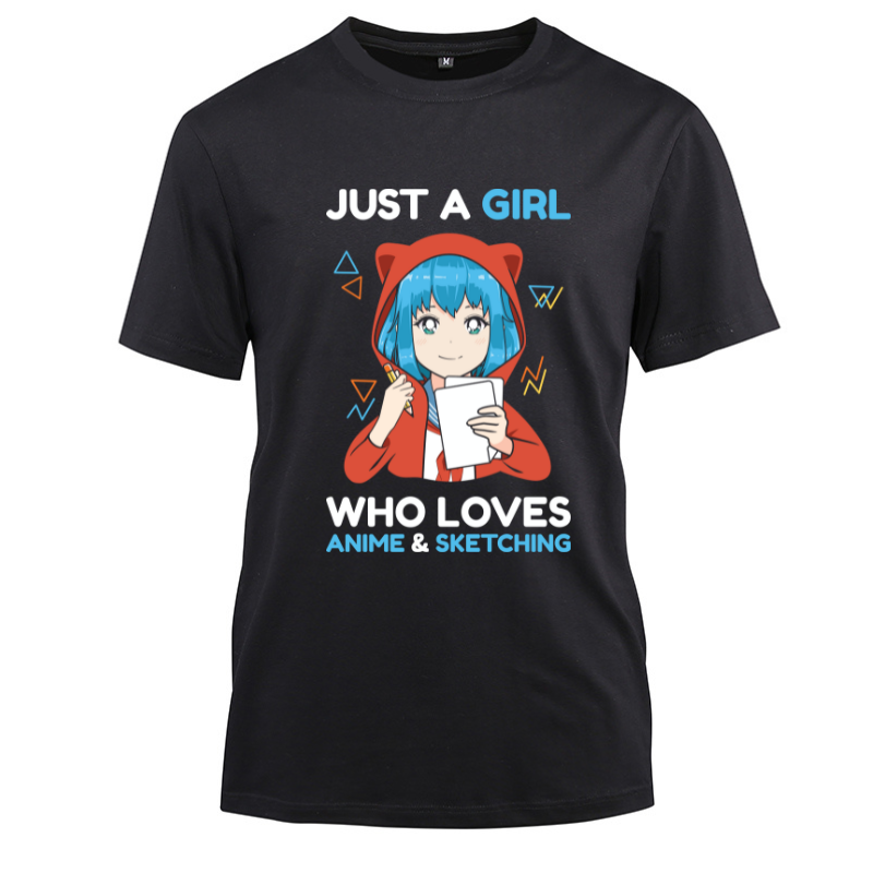 Just A Girl Who Loves Anime & Sketching Cotton Black Short Sleeve T-Shirt