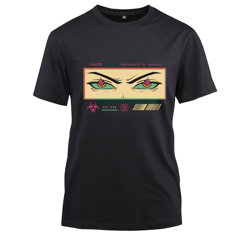 Anime Japanese Streetwear Surrounded by enemies Cotton Black Short Sleeve T-Shirt