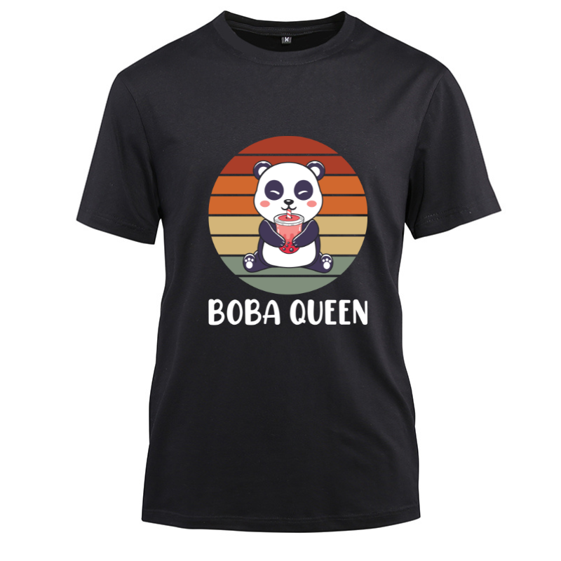 Boba Queen Bubble Tea Kawaii Panda Gifts Cotton Black Short Sleeve T-Shirt
