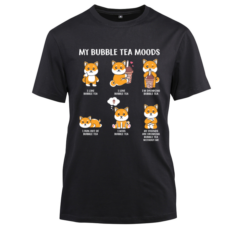 Shiba Inu Bubble Tea Boba Tea Gift Cotton Black Short Sleeve T-Shirt