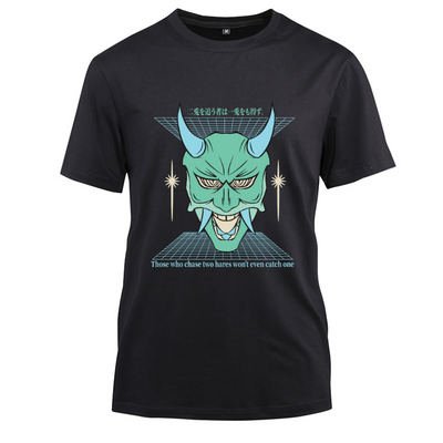Anime Japanese Streetwear Those who chase two hares Cotton Black Short Sleeve T-Shirt