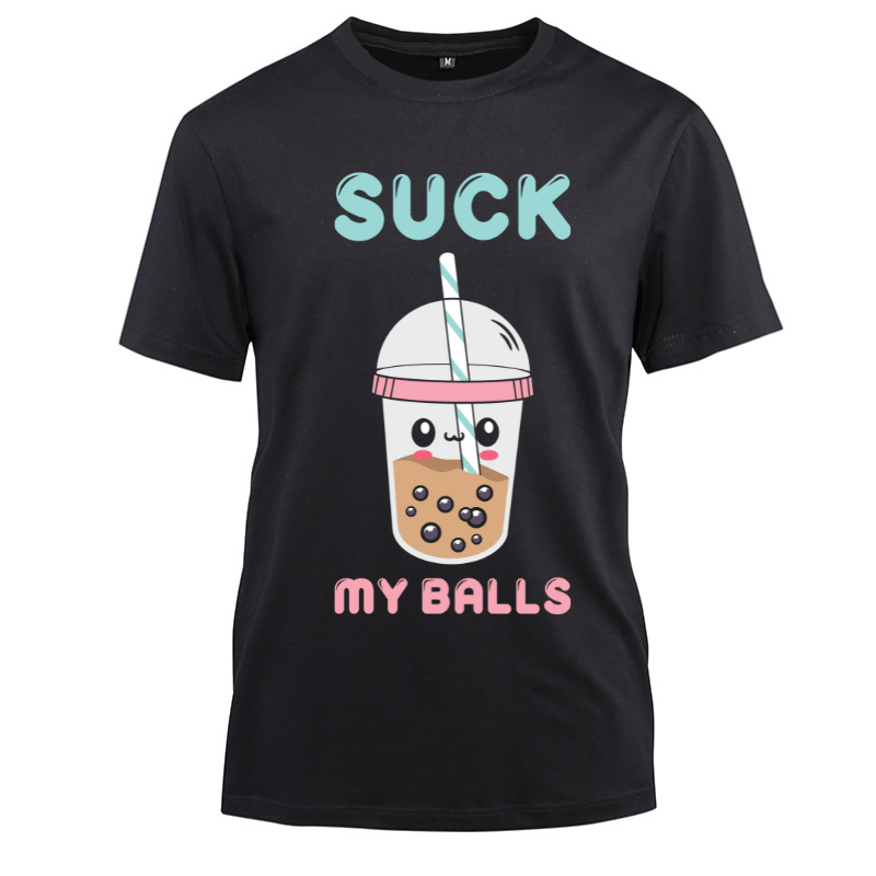 Boba Tea I Suck My Balls I Bubble-Tea Cotton Black Short Sleeve T-Shirt