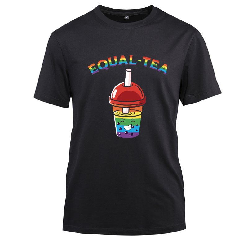 Bubble Tea Boba LBGT Gay Pride Rainbow Cotton Black Short Sleeve T-Shirt