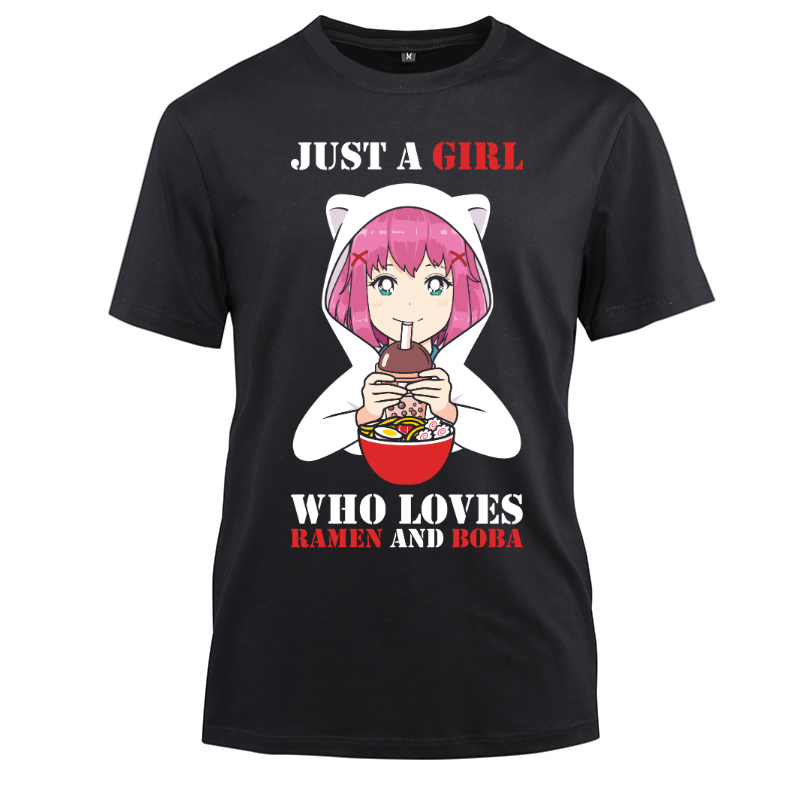 Just a girl who loves Ramen and Boba Cotton Black Short Sleeve T-Shirt